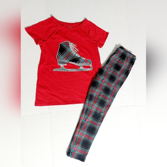 Matching Plaid Ice Skate themed Outfit Girls Size 7 - Picture 1 of 9
